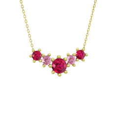 Aine Beştaş Kolye - Rodolit garnet ve pembe kuvars 925 ayar altın kaplama gümüş kolye (40 cm altın rolo zincir) #195fqk6