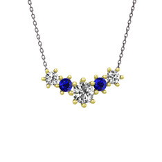 Aine Beştaş Kolye - Swarovski ve lab safir 925 ayar altın kaplama gümüş kolye (40 cm gümüş rolo zincir) #197mk2g