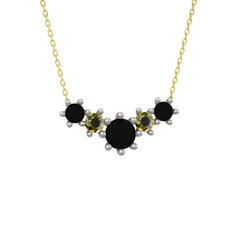 Siyah zirkon ve peridot 14 ayar beyaz altın kolye (40 cm altın rolo zincir)