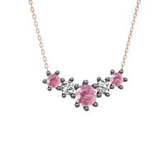 Aine Beştaş Kolye - Pembe kuvars ve swarovski 925 ayar siyah rodyum kaplama gümüş kolye (40 cm rose altın rolo zincir) #19erinl