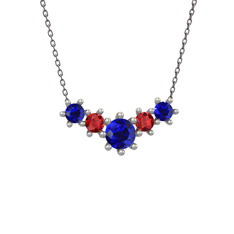 Lab safir ve garnet 14 ayar beyaz altın kolye (40 cm gümüş rolo zincir)