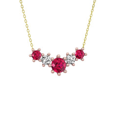 Rodolit garnet ve beyaz zirkon 8 ayar rose altın kolye (40 cm altın rolo zincir)