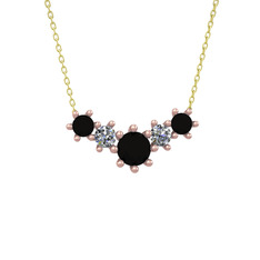 Aine Beştaş Kolye - Siyah zirkon ve pırlanta 18 ayar rose altın kolye (0.32 karat, 40 cm gümüş rolo zincir) #19pmoqq