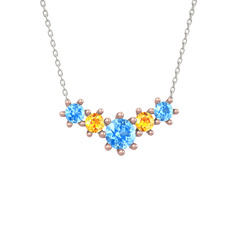 Aine Beştaş Kolye - Akuamarin ve sitrin 925 ayar rose altın kaplama gümüş kolye (40 cm beyaz altın rolo zincir) #19v8v62