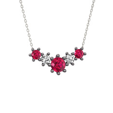 Aine Beştaş Kolye - Rodolit garnet ve swarovski 925 ayar siyah rodyum kaplama gümüş kolye (40 cm beyaz altın rolo zincir) #1a8ew6i
