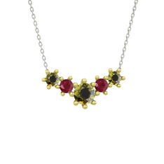 Peridot ve kök yakut 8 ayar altın kolye (40 cm beyaz altın rolo zincir)