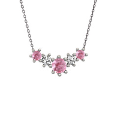 Aine Beştaş Kolye - Pembe kuvars ve swarovski 925 ayar gümüş kolye (40 cm gümüş rolo zincir) #1ajps9j