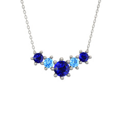 Aine Beştaş Kolye - Lab safir ve akuamarin 18 ayar beyaz altın kolye (40 cm beyaz altın rolo zincir) #1amj5li