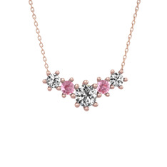 Aine Beştaş Kolye - Beyaz zirkon ve pembe kuvars 14 ayar rose altın kolye (40 cm rose altın rolo zincir) #1ao9twg