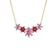 Pembe kuvars ve garnet 925 ayar gümüş kolye (40 cm gümüş rolo zincir)