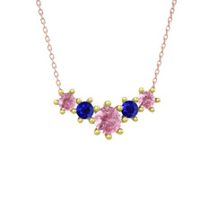 Aine Beştaş Kolye - Pembe kuvars ve lab safir 18 ayar altın kolye (40 cm rose altın rolo zincir) #1b2f4fn