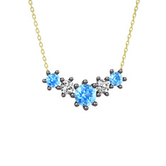 Aine Beştaş Kolye - Akuamarin ve swarovski 925 ayar siyah rodyum kaplama gümüş kolye (40 cm altın rolo zincir) #1bcd3b8
