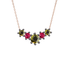 Aine Beştaş Kolye - Peridot ve rodolit garnet 925 ayar siyah rodyum kaplama gümüş kolye (40 cm rose altın rolo zincir) #1bcm16s