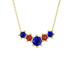 Aine Beştaş Kolye - Lab safir ve garnet 18 ayar altın kolye (40 cm altın rolo zincir) #1bedfby
