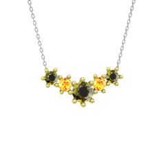 Peridot ve sitrin 14 ayar altın kolye (40 cm beyaz altın rolo zincir)