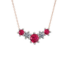 Aine Beştaş Kolye - Rodolit garnet ve pırlanta 8 ayar beyaz altın kolye (0.32 karat, 40 cm rose altın rolo zincir) #1bqxrxs