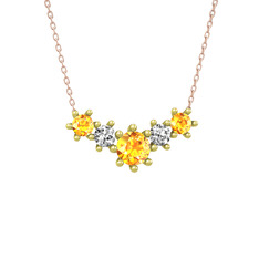 Sitrin ve swarovski 18 ayar altın kolye (40 cm gümüş rolo zincir)