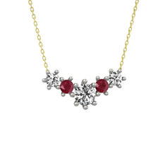 Aine Beştaş Kolye - Swarovski ve kök yakut 18 ayar beyaz altın kolye (40 cm altın rolo zincir) #1ch2g3k