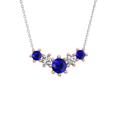 Lab safir ve swarovski 18 ayar rose altın kolye (40 cm beyaz altın rolo zincir)