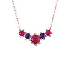 Aine Beştaş Kolye - Rodolit garnet ve ametist 925 ayar rose altın kaplama gümüş kolye (40 cm rose altın rolo zincir) #1ctkf4h