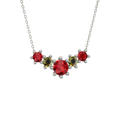 Aine Beştaş Kolye - Garnet ve peridot 8 ayar beyaz altın kolye (40 cm beyaz altın rolo zincir) #1cx0kt1