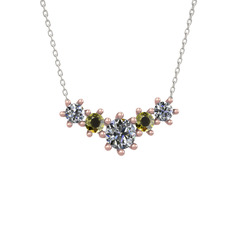 Pırlanta ve peridot 8 ayar rose altın kolye (1.98 karat, 40 cm beyaz altın rolo zincir)