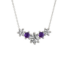 Aine Beştaş Kolye - Swarovski ve ametist 14 ayar beyaz altın kolye (40 cm gümüş rolo zincir) #1dh6xve