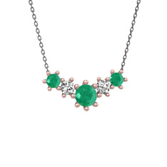 Aine Beştaş Kolye - Kök zümrüt ve beyaz zirkon 925 ayar rose altın kaplama gümüş kolye (40 cm gümüş rolo zincir) #1dtiayo