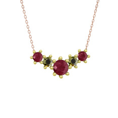 Kök yakut ve peridot 14 ayar altın kolye (40 cm rose altın rolo zincir)