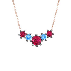 Aine Beştaş Kolye - Rodolit garnet ve akuamarin 925 ayar siyah rodyum kaplama gümüş kolye (40 cm rose altın rolo zincir) #1dur7pg