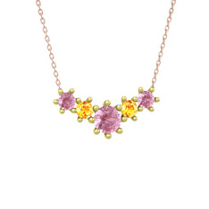 Pembe kuvars ve sitrin 925 ayar altın kaplama gümüş kolye (40 cm rose altın rolo zincir)