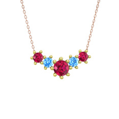 Rodolit garnet ve akuamarin 8 ayar altın kolye (40 cm gümüş rolo zincir)