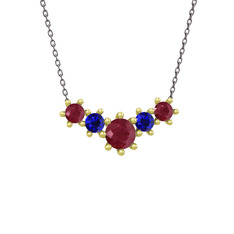 Aine Beştaş Kolye - Kök yakut ve lab safir 14 ayar altın kolye (40 cm gümüş rolo zincir) #1e5ys12