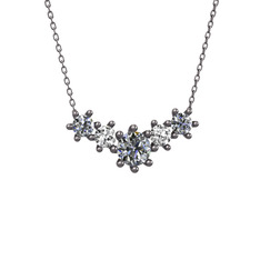 Aine Beştaş Kolye - Pırlanta ve beyaz zirkon 925 ayar siyah rodyum kaplama gümüş kolye (1.98 karat, 40 cm gümüş rolo zincir) #1ea9b25