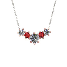 Pırlanta ve garnet 8 ayar rose altın kolye (1.98 karat, 40 cm beyaz altın rolo zincir)