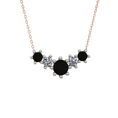 Aine Beştaş Kolye - Siyah zirkon ve pırlanta 14 ayar beyaz altın kolye (0.32 karat, 40 cm rose altın rolo zincir) #1enbwgv