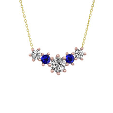 Swarovski ve lab safir 925 ayar rose altın kaplama gümüş kolye (40 cm gümüş rolo zincir)