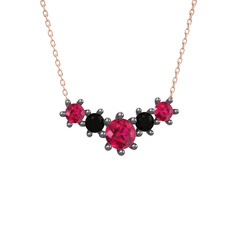 Aine Beştaş Kolye - Rodolit garnet ve siyah zirkon 925 ayar siyah rodyum kaplama gümüş kolye (40 cm rose altın rolo zincir) #1ep51cr