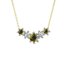 Aine Beştaş Kolye - Peridot ve swarovski 18 ayar beyaz altın kolye (40 cm gümüş rolo zincir) #1f37nr5