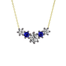 Aine Beştaş Kolye - Swarovski ve lab safir 925 ayar siyah rodyum kaplama gümüş kolye (40 cm altın rolo zincir) #1f72y4f