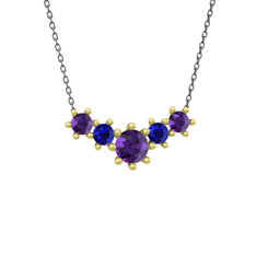 Aine Beştaş Kolye - Ametist ve lab safir 14 ayar altın kolye (40 cm gümüş rolo zincir) #1f9qeo0