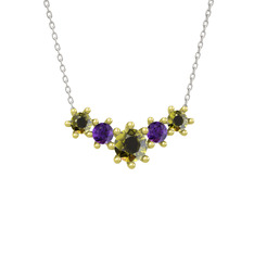 Peridot ve ametist 14 ayar altın kolye (40 cm beyaz altın rolo zincir)