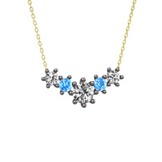 Aine Beştaş Kolye - Swarovski ve akuamarin 925 ayar siyah rodyum kaplama gümüş kolye (40 cm altın rolo zincir) #1fec4lu