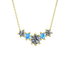Aine Beştaş Kolye - Pırlanta ve akuamarin 14 ayar altın kolye (1.98 karat, 40 cm altın rolo zincir) #1fh58cd