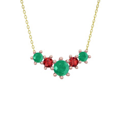Kök zümrüt ve garnet 18 ayar rose altın kolye (40 cm altın rolo zincir)