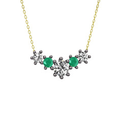 Aine Beştaş Kolye - Swarovski ve kök zümrüt 925 ayar siyah rodyum kaplama gümüş kolye (40 cm altın rolo zincir) #1g4mv79