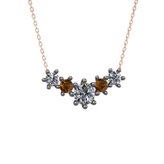 Aine Beştaş Kolye - Pırlanta ve dumanlı kuvars 925 ayar siyah rodyum kaplama gümüş kolye (1.98 karat, 40 cm rose altın rolo zincir) #1g86dag