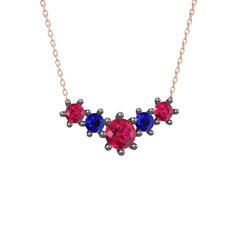 Aine Beştaş Kolye - Rodolit garnet ve lab safir 925 ayar siyah rodyum kaplama gümüş kolye (40 cm rose altın rolo zincir) #1gah0gq