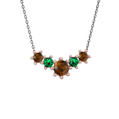 Aine Beştaş Kolye - Dumanlı kuvars ve yeşil kuvars 8 ayar rose altın kolye (40 cm gümüş rolo zincir) #1gk1znl