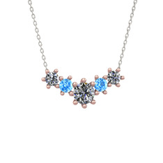 Aine Beştaş Kolye - Pırlanta ve akuamarin 8 ayar rose altın kolye (1.98 karat, 40 cm beyaz altın rolo zincir) #1gkvyy9